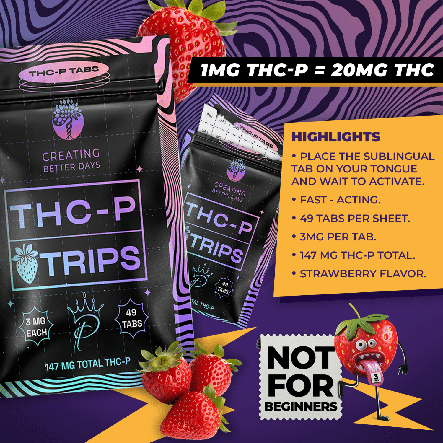 THC-P Trips Sublingual Tabs – 3MG Ultra Potent Fast-Acting Cannabinoid Sheets | Creating Better Days - Image 2