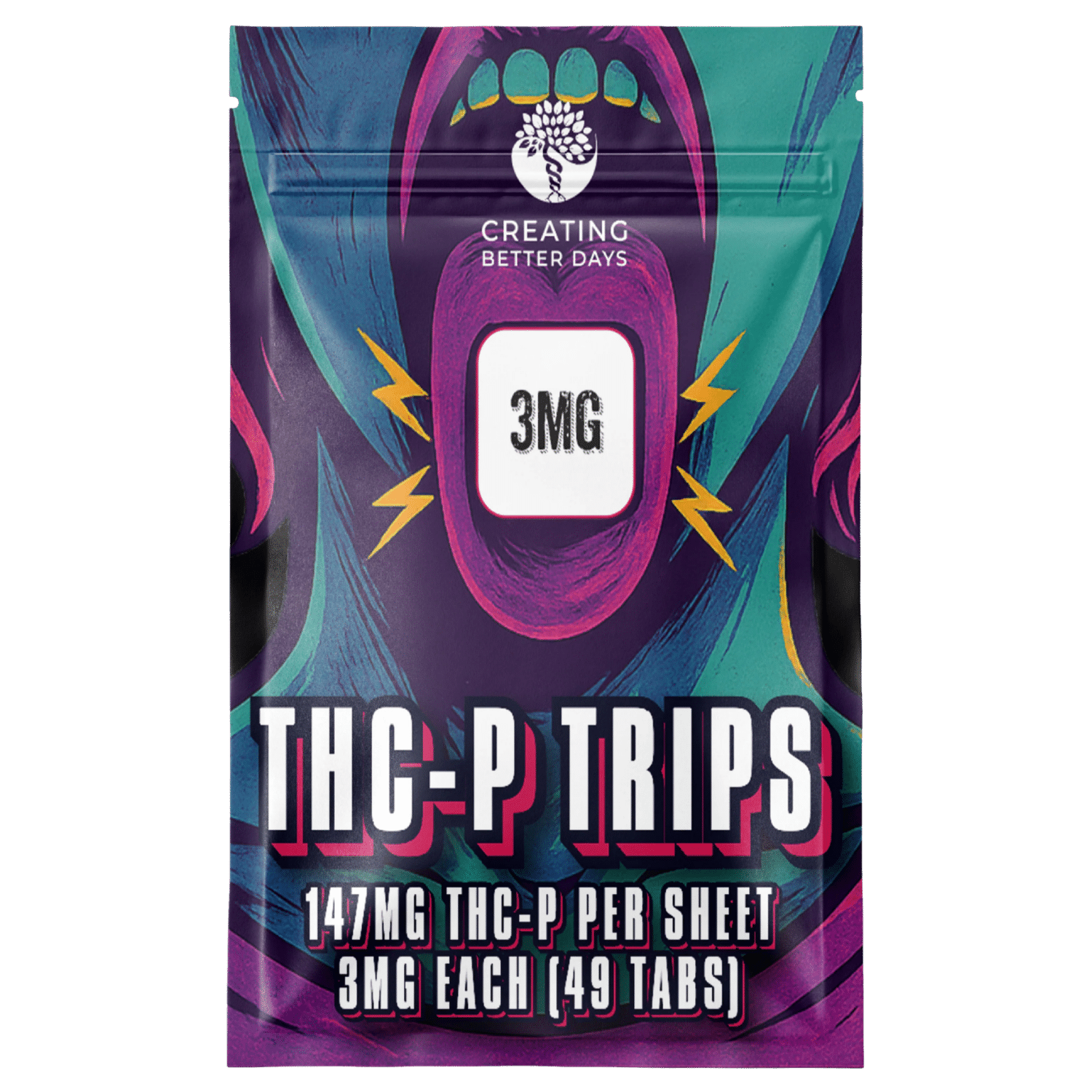 THC-P Trips Sublingual Tabs – 3MG Ultra Potent Fast-Acting Cannabinoid Sheets | Creating Better Days