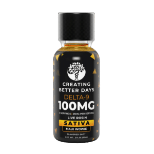 Creating Better Days Delta-9 THC Nano Shot 100MG Sativa Maui Wowie live rosin flavored shot bottle with 25MG per serving